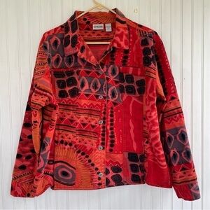 Chico’s Orange Artsy Point-collar Cotton Lightweight Jacket Size Large